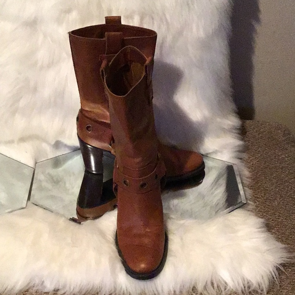 ✨TOMMY HILFIGER ✨COGNAC 👢BROWN 👢LEATHER 👢BOOTS✨
